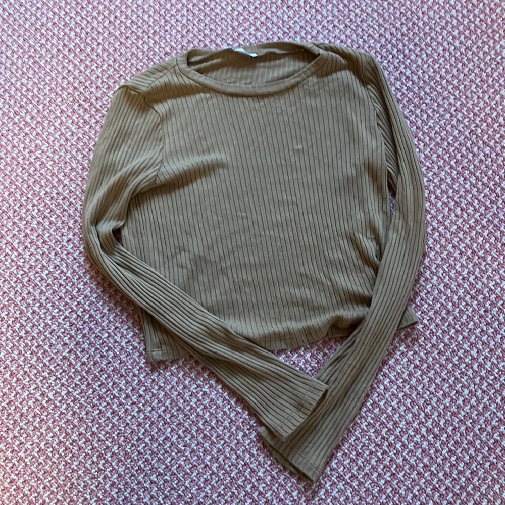 REFORMATION Wednesday Ribbed Long Sleeve top In Buff Tan Brown